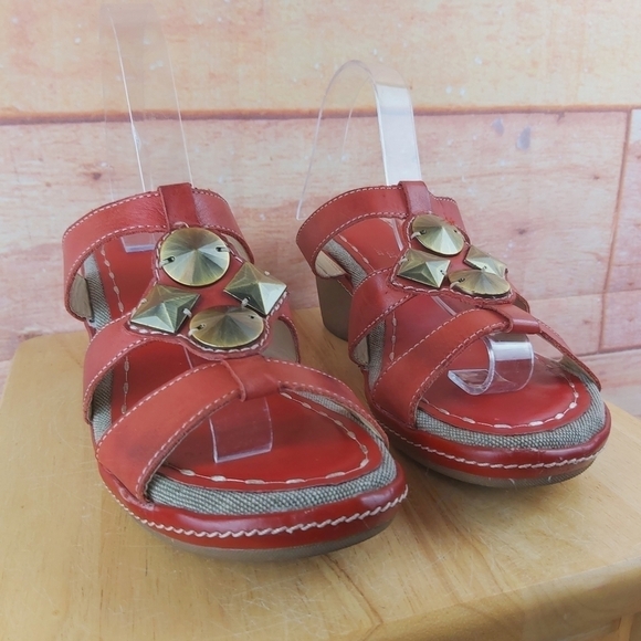 NATURALIZER Kari leather with canvas accents heeled red sandals size 8.5… - Picture 3 of 16